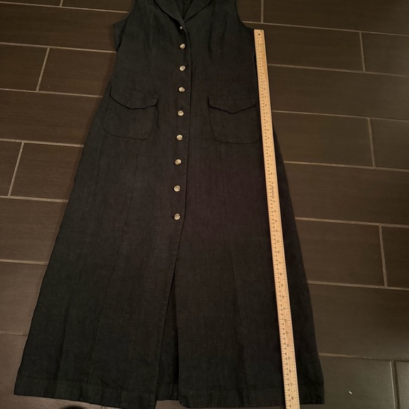 Vintage Harvé Benard Black Linen Midi Dress Medium Tailored Minimalist - Picture 6 of 9